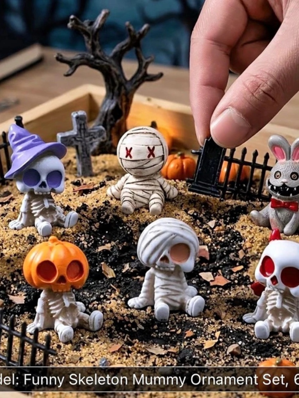 Funny Skeleton Mummy Ornament Set, 6pcs Halloween Decor